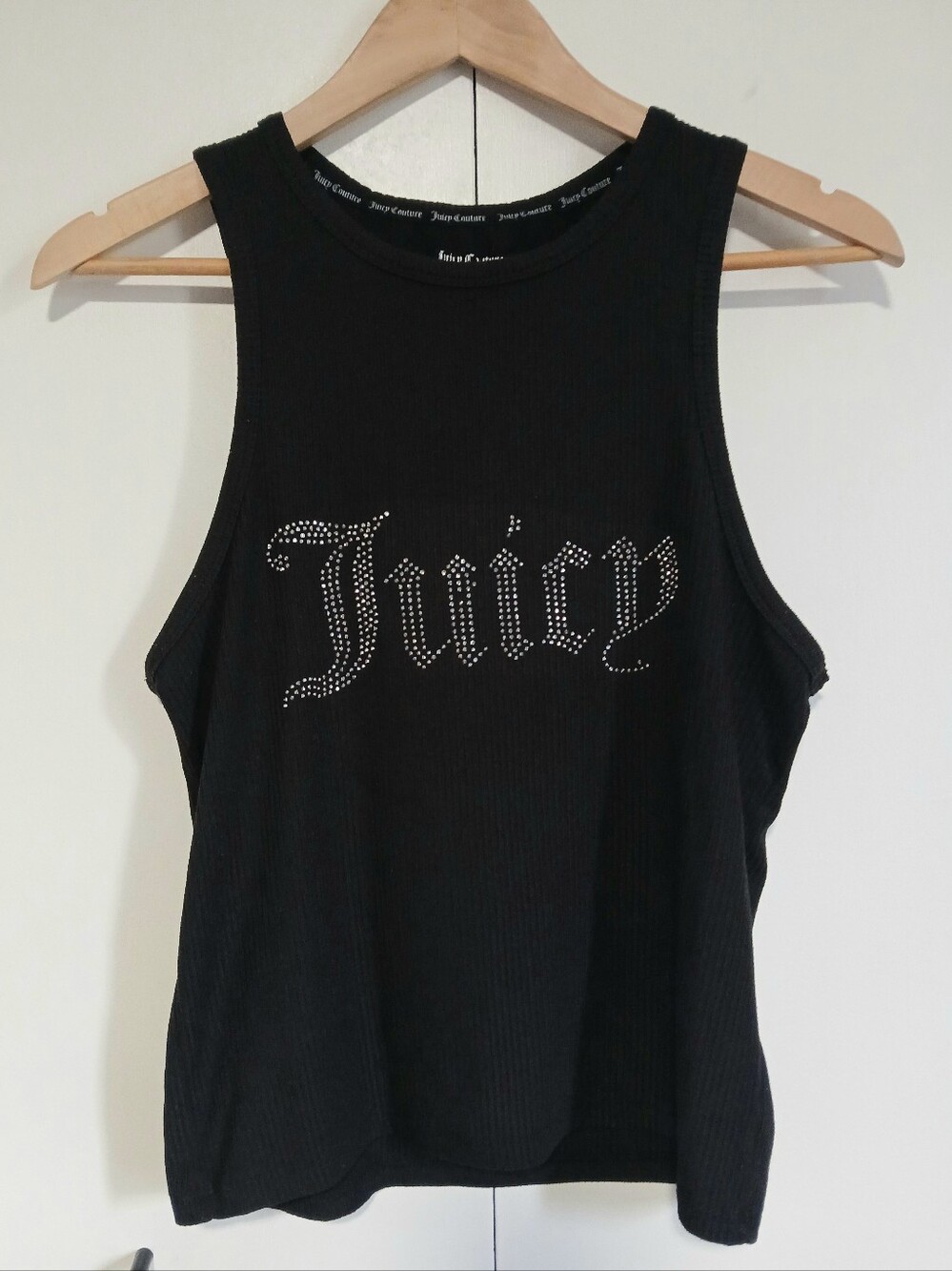 ​Juicy Couture Black Ribbed Tank Top XL Rhinestone Logo Bling Sleepwear Everyday